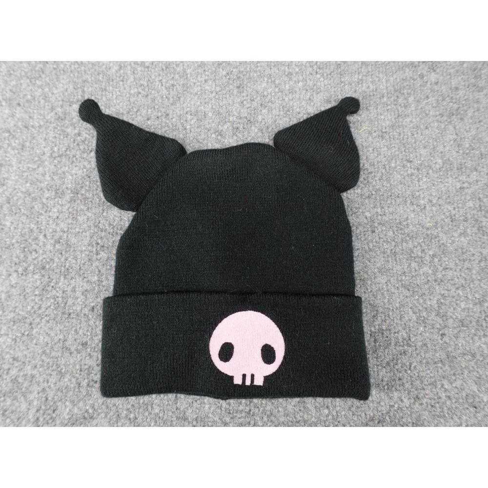 Sanrio Kuromi‎ Beanie Hat Unisex OS Black Good Jester Ears Pink Skull Knit Hat